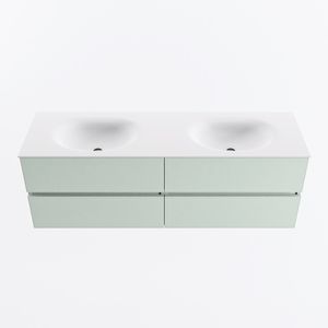 MONDIAZ VICA 150cm badmeubel onderkast Greey 4 lades. Wastafel MOON dubbel 2 kraangaten, kleur Talc.