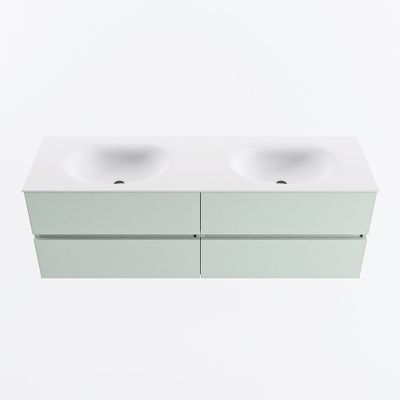 MONDIAZ VICA 150cm badmeubel onderkast Greey 4 lades. Wastafel MOON dubbel 2 kraangaten, kleur Talc.