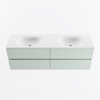 MONDIAZ VICA 150cm badmeubel onderkast Greey 4 lades. Wastafel MOON dubbel 2 kraangaten, kleur Talc.