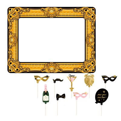 Foto prop set met frame - Oud & Nieuw - 10-delig - opblaasbare fotolijst - photo booth accessoires