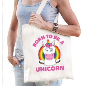 Born to be a unicorn regenboog / LHBT katoenen tas wit voor volwassenen - Feest Boodschappentassen