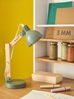 Opvallende bureaulamp van hout en metaal saliegroen Opvallende bureaulamp van hout en metaal saliegroen