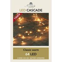 Cascade draadverlichting koperdraad 64 warm witte lampjes op batterij