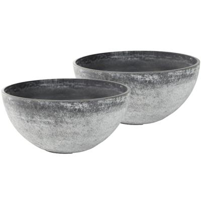 Ter Steege Bloempot/plantenpot schaal - 2x stuks - kunststof - grijs - D35 x H17 cm