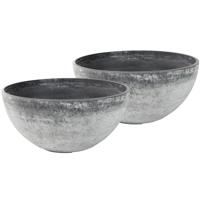 Ter Steege Bloempot/plantenpot schaal - 2x stuks - kunststof - grijs - D35 x H17 cm