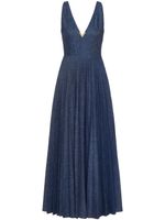 Valentino Garavani robe longue plissée VGold en chambray - Bleu