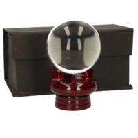 Glazen bol - 6 cm - kristallen bol op houten voet - waarzeggers/waarzegsters decoratie