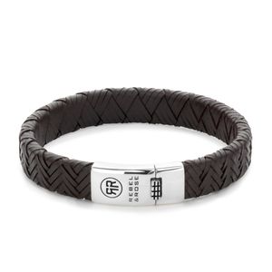 Rebel and Rose RR-L0093-S Armband Woven Flat Earth leder-zilver bruin 12 mm M 19,5 cm