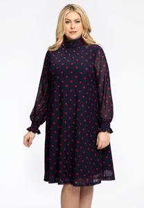 Yoek Jurk A-lijn met col DOTS | Blauw | Maat 50/52