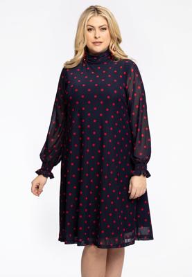 Yoek Jurk A-lijn met col DOTS | Blauw | Maat 54/56