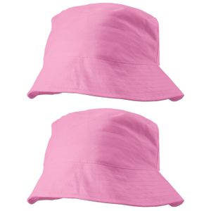 2x stuks vissershoedjes/zonnehoedjes roze voor volwassenen 100% katoen