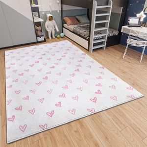 Vloerkleed Kids Coloured Hearts - Crème / Roze