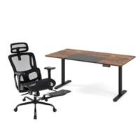 Elektrisch Verstelbaar Computerbureau en Ergonomische Bureaustoel Staand Bureau en Draaistoel met Hoofdsteun