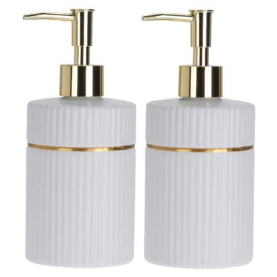 Items Zeeppompje/dispenser - 2x - 17 cm - keramiek - wit - 300 ml - navulbaar - toilet/badkamer/keuk