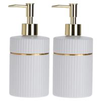 Items Zeeppompje/dispenser - 2x - 17 cm - keramiek - wit - 300 ml - navulbaar - toilet/badkamer/keuk