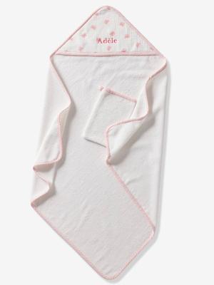Personaliseerbare badcape en washandje KNOPEN wit, bedrukt Personaliseerbare badcape en washandje KNOPEN wit, bedrukt