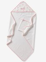 Personaliseerbare badcape en washandje KNOPEN wit, bedrukt