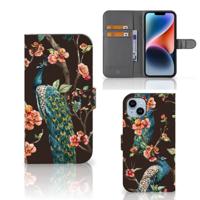 iPhone 15 Plus | Telefoonhoesje | Met pasjeshouder | Pauw met Bloemen