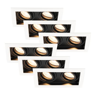 HOFTRONIC™ Set van 6 Durham Inbouwspots Dubbel Wit - GU10 5 Watt 400 lumen - 2700K warm wit - Kantelbaar - IP20 - Rechthoek