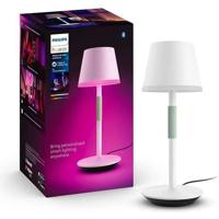 Philips White and Color Ambiance, lampada da tavolo portatile Hue Belle, compatibile Bluetooth, bianca