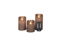 Stompkaars rustiek wax bewegende vlam op batterij met afstandsbediening 10/12.5/15x7.5 cm brons set van 3 - Annas collection