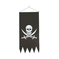 Zwarte piraten vlag met doodskop - 43 x 86 cm - Piraten vlaggen - Piraat thema versiering