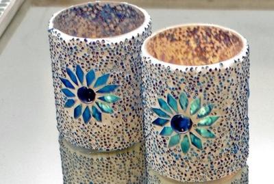 Waxinehouder mozaiek cilinder - Rima - blauw