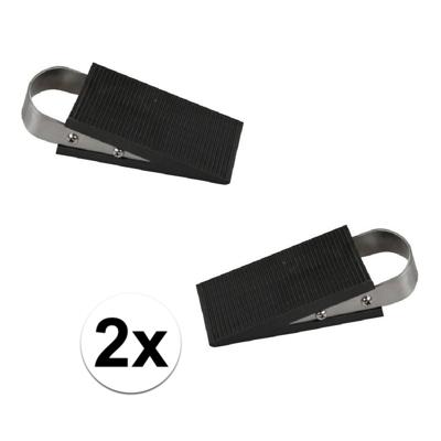 Benson Deurstopper/wig - 2x - rubber/RVS - 13 x 5 x 3 cm - deurklem - antislip onderkant