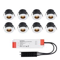 Set van 8 Olivia LED Mini Inbouwspots met Trafo - 12 Volt 3 Watt 150 lumen - Verzonken - Plat 36mm - 2700K - IP44 waterdicht - Niet Dimbaar - Wit