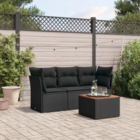4-delige Loungeset met kussens poly rattan zwart