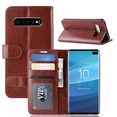 R64 textuur één fold horizontale Flip lederen case voor Galaxy S10 PLUS, met houder & kaartsleuven & portemonnee (bruin)