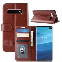 R64 textuur één fold horizontale Flip lederen case voor Galaxy S10 PLUS, met houder & kaartsleuven & portemonnee (bruin)
