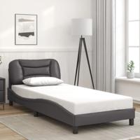 Bedframe met hoofdbord kunstleer grijs 90x200 cm