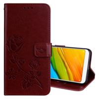 Voor Xiaomi Redmi 5 Rose reliëf horizontale Flip milieu PU lederen draagtas met houder & kaartsleuven & portemonnee (bruin)