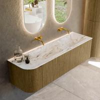 Badmeubel Mondiaz Kurve-Dlux | 155 cm cm | Meubelkleur Dusk | Wastafelkleur Glace | Solid surface | Dubbel / Rechts spoelbak | Zonder kraangat(en)