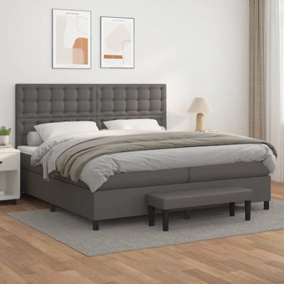 Boxspring met matras kunstleer grijs 200x200 cm