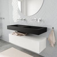 Mondiaz Alan badmeubel 120 cm talc 1 lade vrijhangend wastafel dubbel zonder kraangat zwart