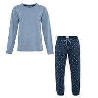 Phil & Co Phil & Co Heren Pyjama Set Lang Katoen Blauw - thumbnail
