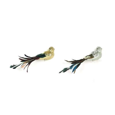 Kerstversiering DKD Home Decor Polyester Fågel Pailletten (26 x 5 x 7 cm) (2 Stuks)