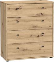 TEMPRA Commode - Ambachtelijk eikenhouteffect - 4 laden - B 73,7 × D 34,8 × H 85,5 cm