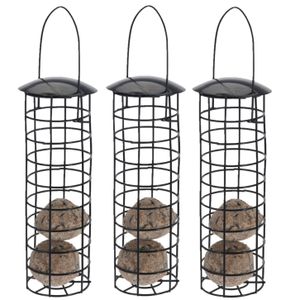 3x stuks metalen vogel voeder huisjes voor pindas/vetbollen zwart D7 x H25 cm