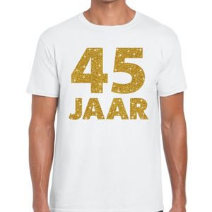 45 jaar goud glitter verjaardag/jubileum kado shirt wit heren