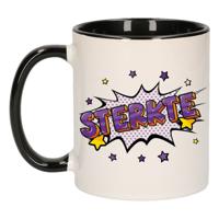 Sterkte cadeau koffie mok - drinkbeker - wit en zwart - met sterren - 300 ml