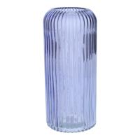 Bloemenvaas ribbel - lavendel paars - transparant glas - D10 x H25 cm