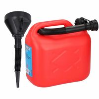 Jerrycan rood voor brandstof van 5 liter met een handige grote trechter - thumbnail