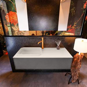 Badkamermeubelset Mondiaz Erin 120 cm met 1 Lade met RIDGE Wastafel Links Linen met 1 kraangat Greeploos Mat Dark Grey