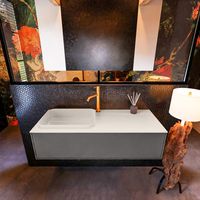 Badkamermeubelset Mondiaz Erin 120 cm met 1 Lade met RIDGE Wastafel Links Linen met 1 kraangat Greeploos Mat Dark Grey