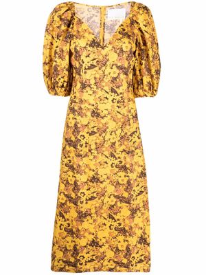 REMAIN robe mi-longue imprimée en coton biologique - Jaune