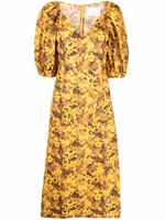REMAIN robe mi-longue imprimée en coton biologique - Jaune