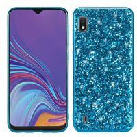 Glittery poeder schokbestendig TPU Case voor Galaxy A10 (blauw)